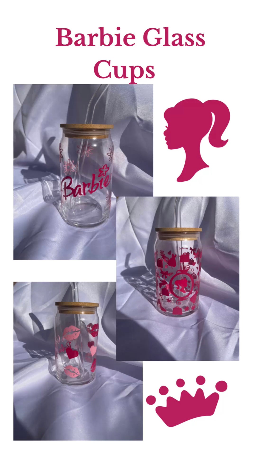 Barbie Glass Cups Tumblers Barbie Theme Drinkware Etsy