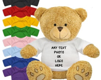 Personalised Teddy Bear-Christmas Teddy-Custom Printed Message-Soft Teddy-Print Text Logo's-1st Birthday Xmas Gift-Christmas Gift-Gift Boxed