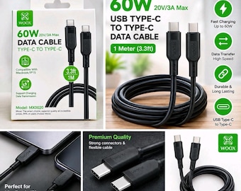 WOOX Type -C to Type-C Cable 60W 3A Fast Charging Data Cable 1M/3.3ft