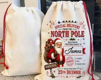 Personalised Cotton Santa Sack – Large Christmas Gift Bag (50cm x 70cm)