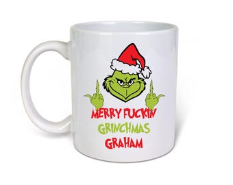 Merry Grinchmas- Personalised Grinch Christmas Mug- Ceramic-11oz Coffee Mug-Funny Novelty Gift Idea