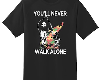 Autism Awareness-You'll Never Walk Alone- Father and Son-Gift Idea Adult Unisex T shirt