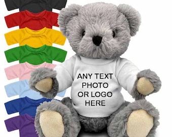 Personalised Teddy Bear-Custom Teddy Bear-Printed Message-Soft Teddy-Print Text Logo's-1st Birthday Xmas Gift-Christmas Gift-Gift Boxed