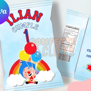 Digital Payaso Plim Plim birthday chip bag, plim plim birthday, plim plim first birthday, circus clown birthday