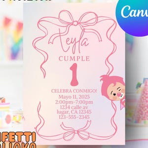Digital Pink Coquette Payaso Plim Plim invitation, plim plim birthday, plim plim favors, clown plim plim, pink plim plim, pink