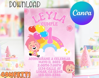 Digital Pink Payaso Plim Plim invitation, plim plim birthday, plim plim favors, clown plim plim, circus clown birthday, pink plim plim, pink