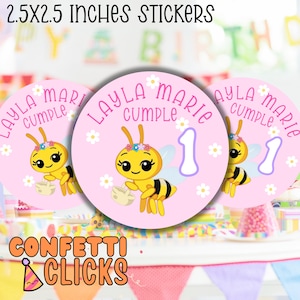 Abejita Chiquitita Stickers, Bee Birthday Stickers, Niña Fiesta Infantil, Cute Bee Party, Bee Party