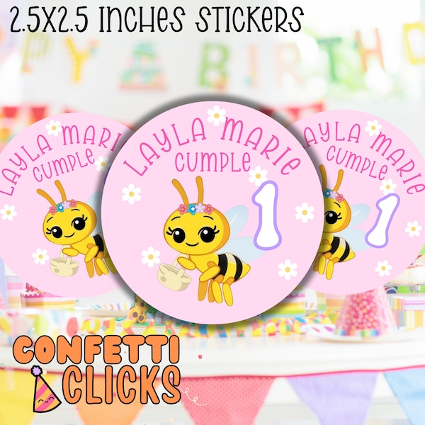 Abejita Chiquitita Stickers, Bee Birthday Stickers, Niña Fiesta Infantil, Cute Bee Party, Bee Party
