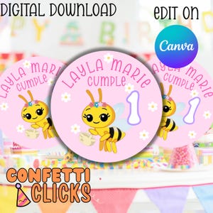 Autocollants numériques Abejita Chiquitita, autocollants anniversaire abeille, Niña Fiesta Infantil, fête des abeilles mignonne, fête des abeilles