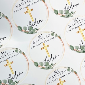 Baptism, Bautizo, Stickers, Favor Stickers, eucalyptus, gold, stickers for baptism favors