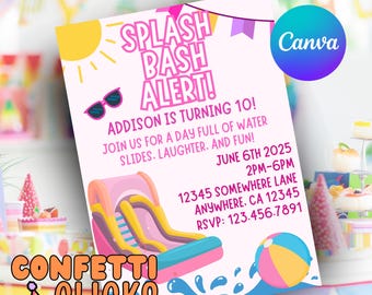 Splash Bash Invitation, Splish Splash Water Slide Birthday Invitation, Editable Pool Party Invite, Summer Water Park Bash, Beach Party