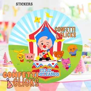 Payaso Plim Plim birthday stickers, plim plim birthday, plim plim first birthday, circus clown birthday