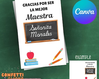 Thank you card for teacher, bilingual teacher, spanish thank you card, printable card, gracias maestra, Teacher appreciation spanish