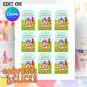 Digital Payaso Plim Plim birthday thank you tags, plim plim birthday, plim plim first birthday, circus clown birthday