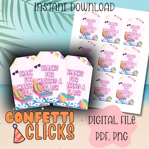 Splash Bash Thank You tags, Splish Splash Water Slide Birthday Invitation, Editable Pool Party Invite, Summer Water Park Bash, Beach Party