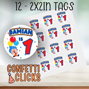 Payaso Plim Plim birthday stickers, plim plim birthday, plim plim first birthday, circus clown birthday