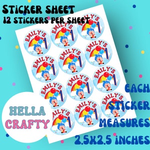 Payaso Plim Plim birthday stickers, plim plim birthday, plim plim first birthday, circus clown birthday