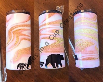 20oz skinny tumbler/custom/light pink marble