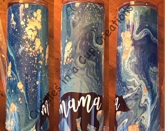 20oz skinny tumbler/custom/Dark Teal and Gold Marble