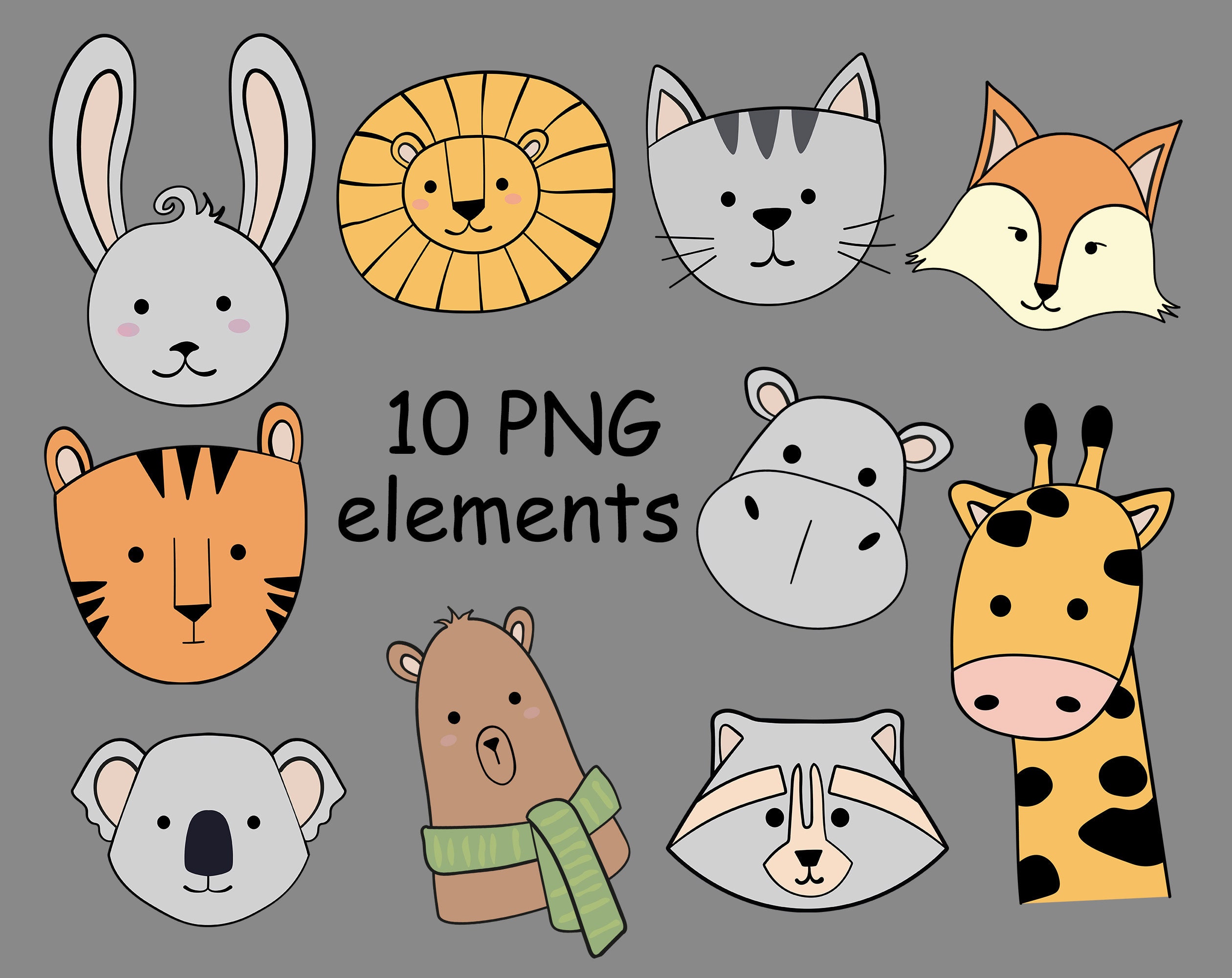 Süße Tiere digitale ClipArt. Tier Gesichter Clipart Set. | Etsy