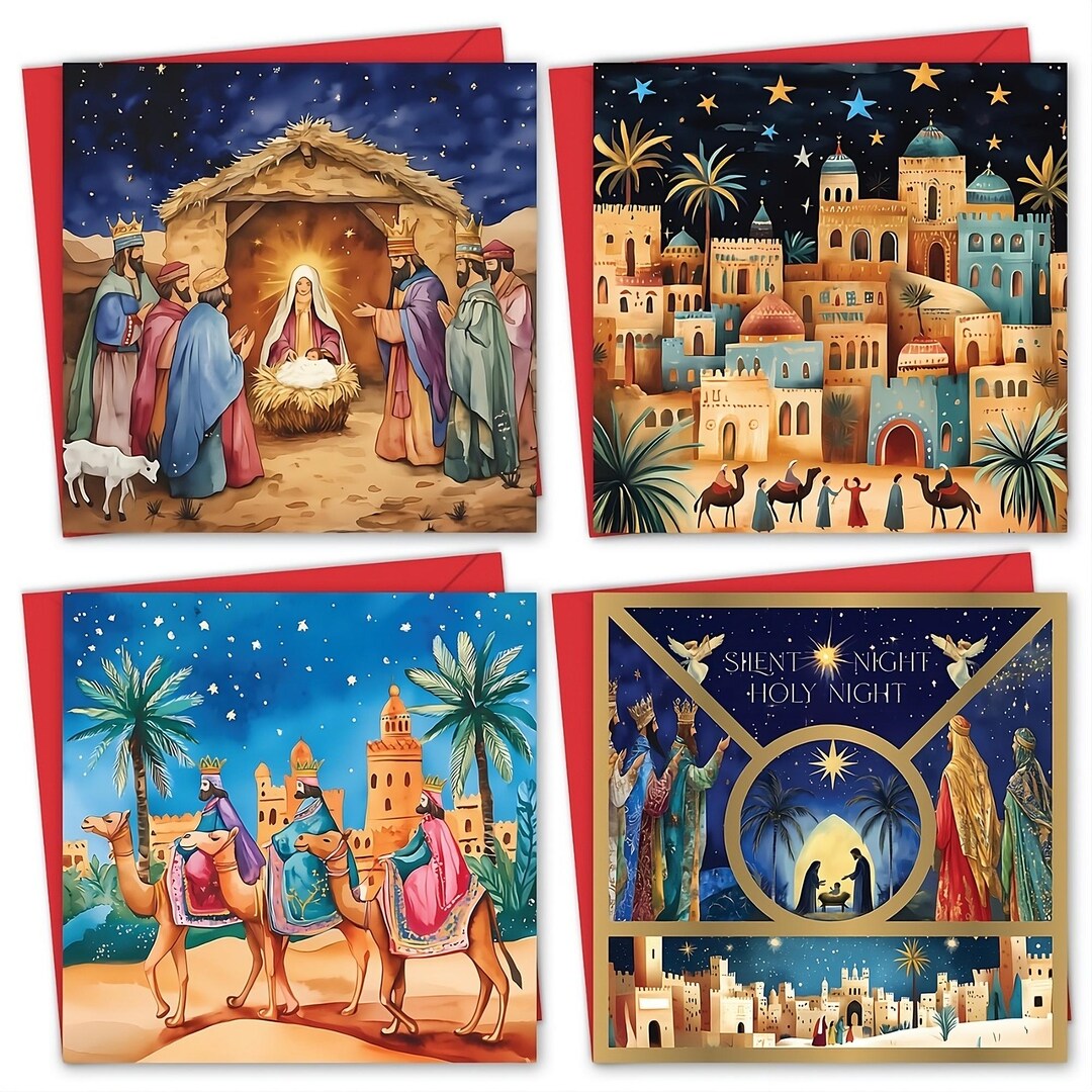 Pack of 16 Charity Christmas Cards 2024 With Envelopes Religious