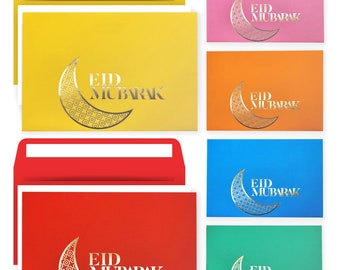 Giftinghouse Eid Cards with Foil Money Envelopes Pack of 6/12 Gold Foil Eid Cards, Eid Money Envelopes 6 Designs, Eid Money Wallets for Kids