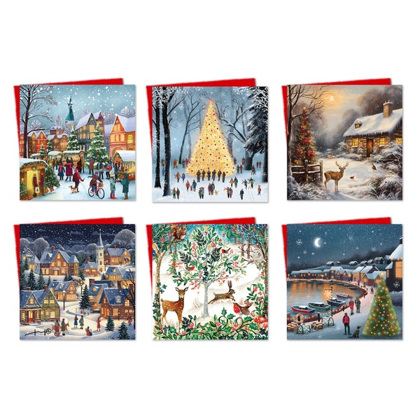 Giftinghouse Christmas Cards Pack of 12/24/48 | Snowy Multipack Xmas Cards for Family, Friends, Eco-friendly seasonal greeting card for sale