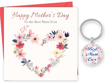 Giftinghouse Foiled Happy Mothers day card for mum with keyring and envelope - Mother's day card from daughter, son - Mothers day gift set