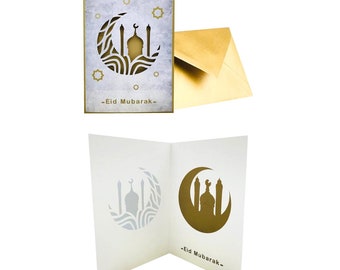Premium 3D Eid Mubarak Cards Multipack with Golden Envelopes - 3D Design Eid Cards Multipack - Happy Eid Mubarak Card for kids and Family.
