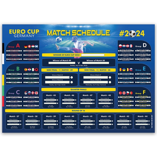 Giftinghouse A1/A2 Sizes Euro 2024 Wall Chart Football, Premium Euro Planner, European Championship Wall Poster featuring All Team Details.