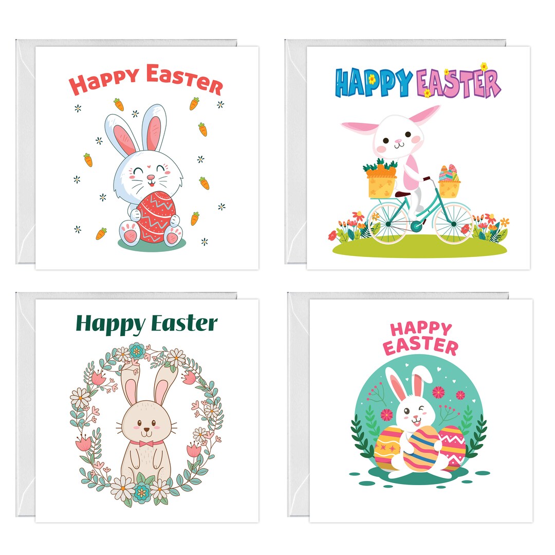 Happy Easter Cards Multipack With Envelopes,Colourful Easter Greeting