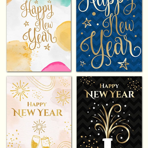 Giftinghouse Cartes de Nouvel An Premium 24/12/48 – Cartes de vœux en feuille d'or avec enveloppes blanches – Cartes multipack intérieures vierges – Respectueuses de l'environnement.