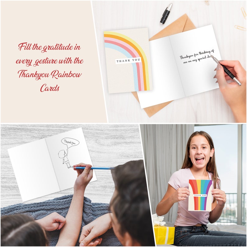 Thank You Cards Multipack with Envelopes 12/24/48 Greeting cards rainbow for kids teachers, notes and gifts Fully recyclable by Giftinghouse image 7