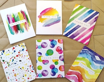 Thank you cards Pack - Blank inside for teacher, wedding and general use- watercolor design multipack with envelopes Eco-friendly cards