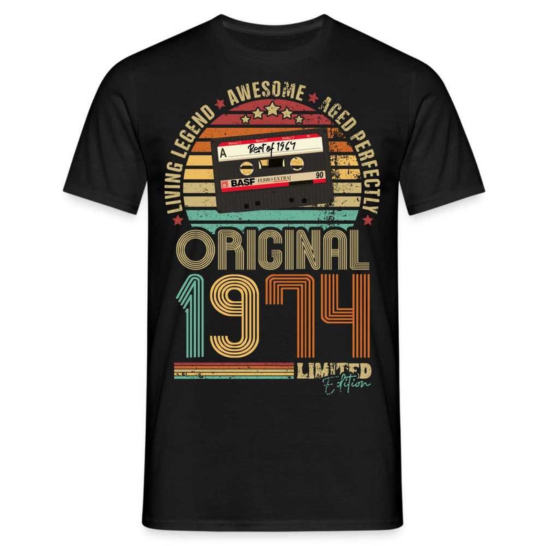 50.Geburtstag - Retro Style - Musik Kassette - Best Of 1974 - Limited Edition T-Shirt - Schwarz