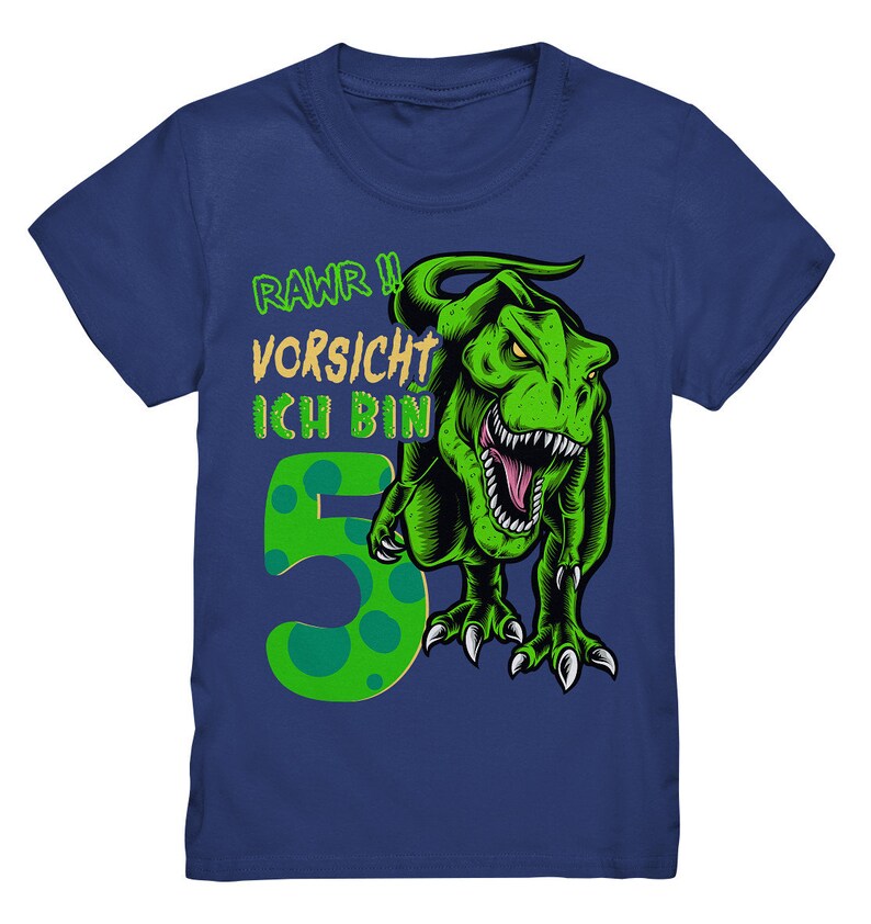 5th Kids Birthday T-REX Dinosaur I'm 5 Years Gift Kids Premium Shirt Indigo