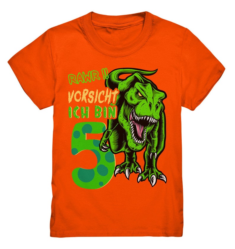 5th Kids Birthday T-REX Dinosaur I'm 5 Years Gift Kids Premium Shirt Orange