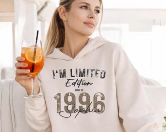 Limited Edition 1996 – Personalized Birthday Hoodie, Sweatshirt or Shirt – Vintage Gift for Women