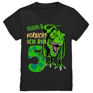 5th Kids Birthday T-REX Dinosaur I'm 5 Years Gift Kids Premium Shirt Black