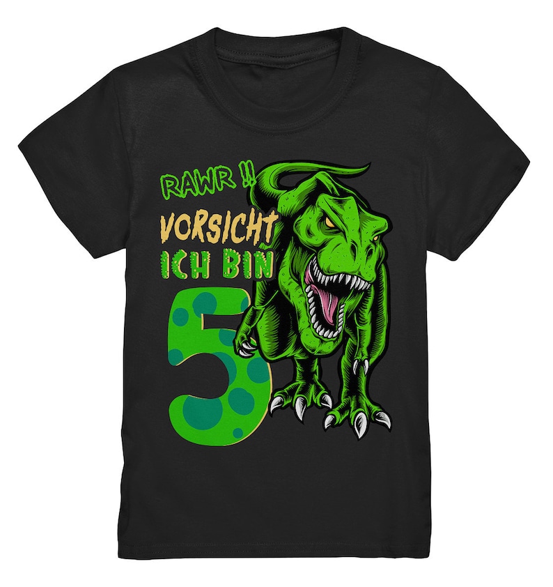 5e kinderverjaardag T-REX dinosaurus ik ben 5 jaar cadeau premium kindershirt Black