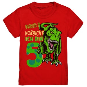 5e kinderverjaardag T-REX dinosaurus ik ben 5 jaar cadeau premium kindershirt Red