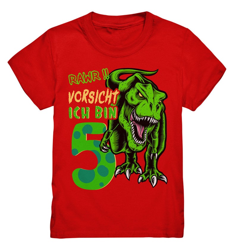 5e kinderverjaardag T-REX dinosaurus ik ben 5 jaar cadeau premium kindershirt Red