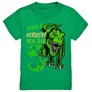 5e kinderverjaardag T-REX dinosaurus ik ben 5 jaar cadeau premium kindershirt Kelly Green