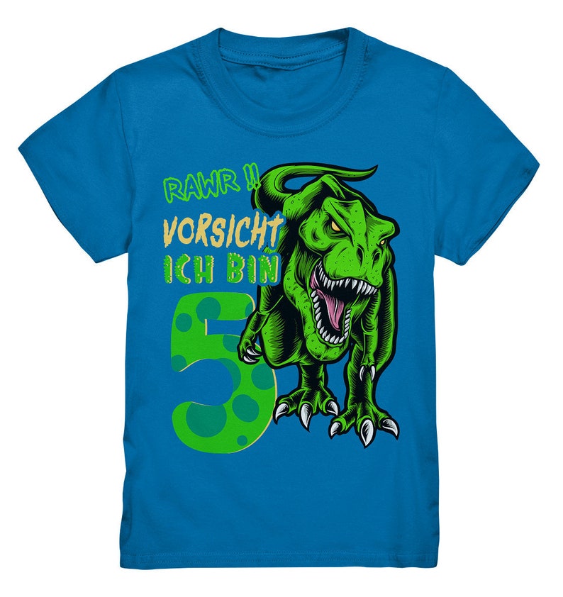 5th Kids Birthday T-REX Dinosaur I'm 5 Years Gift Kids Premium Shirt Royal Blue