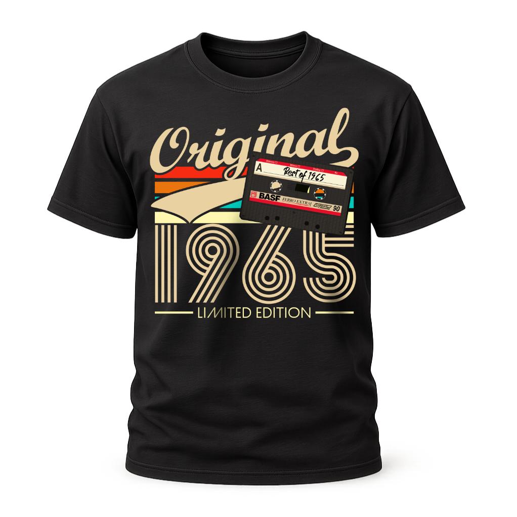 T-Shirt Anniversaire 60 Ans Vintage 1965 - Motif Cassette Rétro Et Crayon, Cadeau Original Et Nostalgique - 12