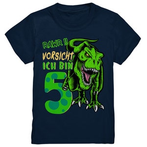 5e kinderverjaardag T-REX dinosaurus ik ben 5 jaar cadeau premium kindershirt Navy