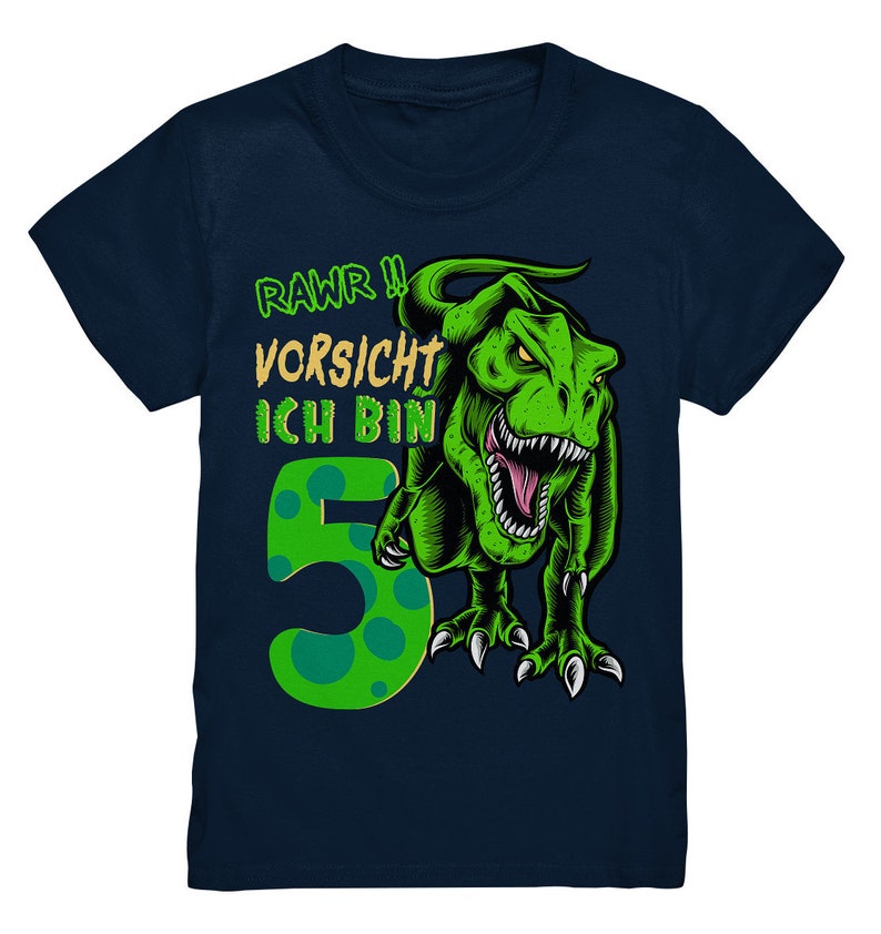 5th Kids Birthday T-REX Dinosaur I'm 5 Years Gift Kids Premium Shirt Navy