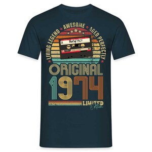 50.Geburtstag - Retro Style - Musik Kassette - Best Of 1974 - Limited Edition T-Shirt - Navy