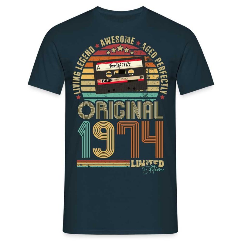 50.Geburtstag - Retro Style - Musik Kassette - Best Of 1974 - Limited Edition T-Shirt - Navy