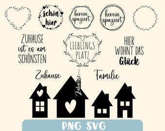 Plotterdatei Set Zuhause Kranz Häuser SVG - Zuhause ist es am schönsten PNG SVG - Blumenkranz svg -  Willkommen zuhause - Familie Wohnen svg